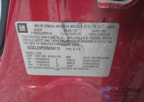 2009 Saturn Vue Xe from USA, damaged, VIN 3GSCL33P29S634113